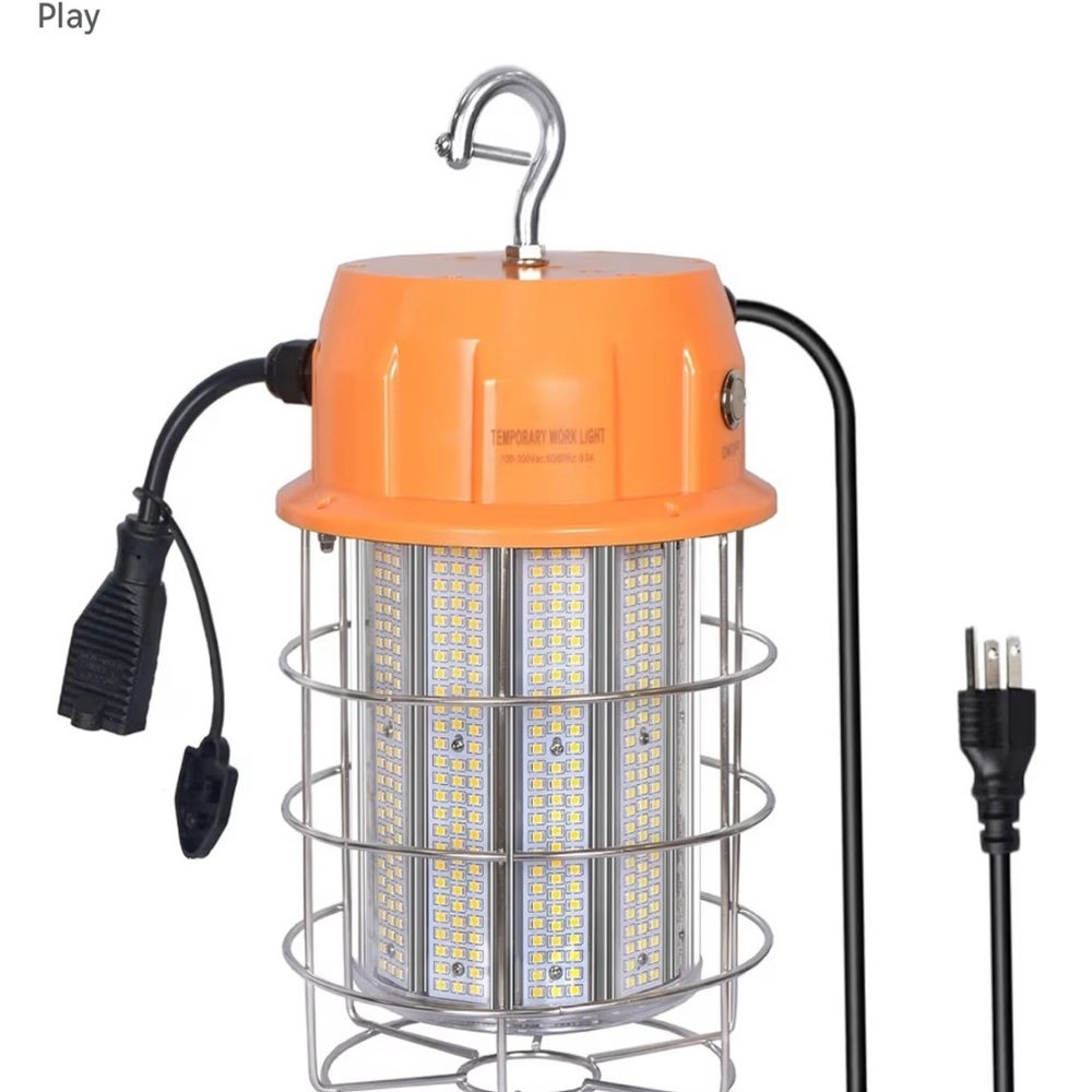 Orange LED Work Light with Protective Cage - Portable Hanging Jobsite Lamp